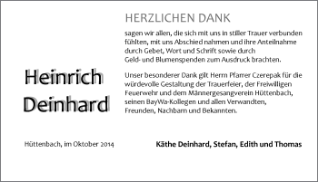 Traueranzeige von Heinrich Deinhard von Pegnitz-Zeitung